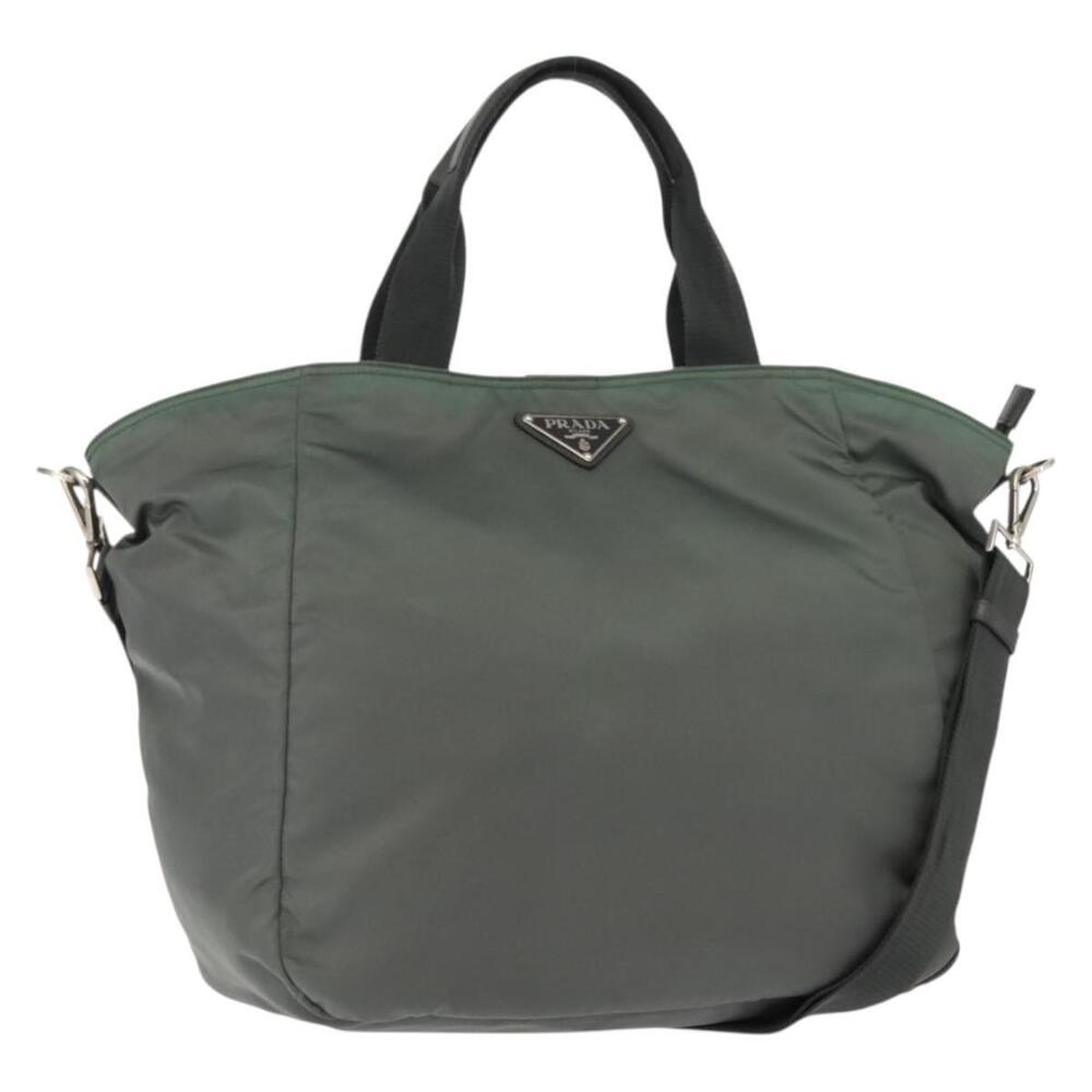 PRADA Tote Bag Nylon 2way Khaki Silver Auth 146790 - Picture 1 of 16